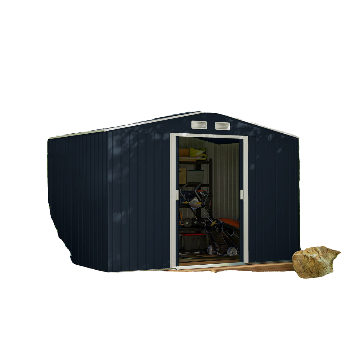 9.1'x6.4'x6.3' Garden Storage Shed w/ Foundation Kit Metal Tool Storage House w/ Double Doors Dark Grey