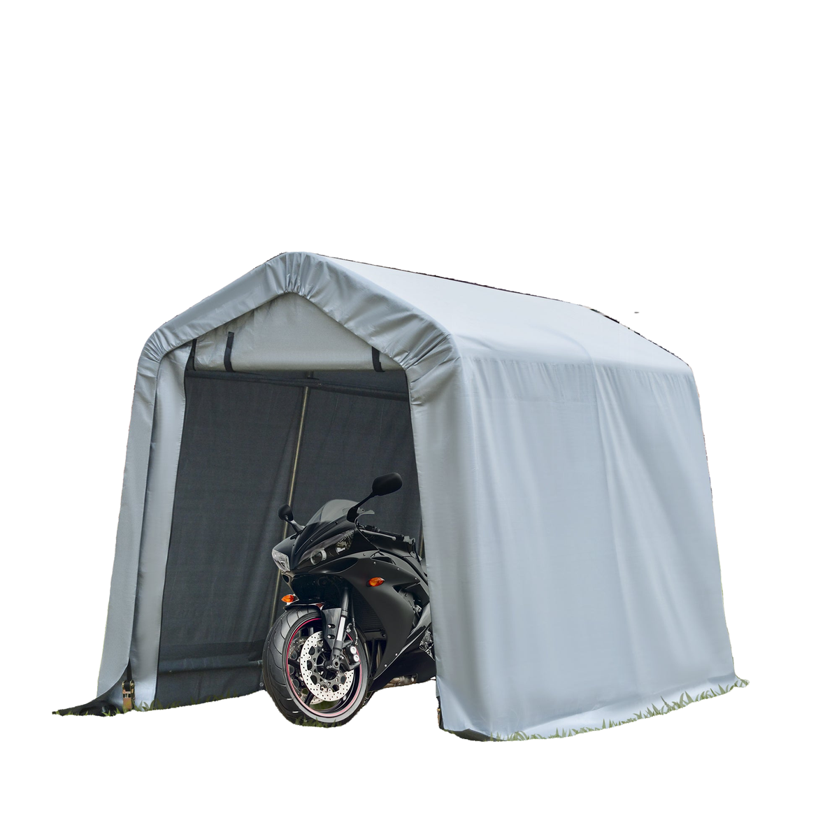 8' x 6' Carport with Sidewalls and Roll-up Door, Outdoor Storage Shelter for Motorcycle and Car, Grey