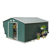 11' x 13' Practical Backyard Garden Storage Tool Shed with Double Sliding Door Garden Tool Shed with 4 Ventilation Slots, Green