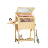 Raised Garden Bed Planter with Cold Frame, Wooden Elevated Planter Box with Folding Side Table and Shelf, Natural Wood