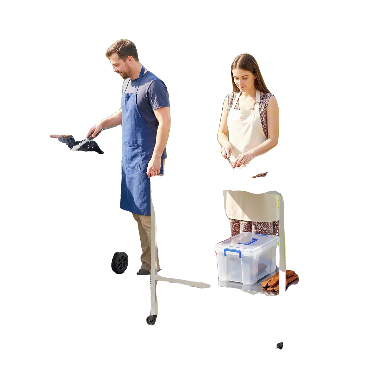 Outdoor Grill Cart with Stainless Steel Tabletop, Pizza Oven Stand with Shelf, Lockable Wheels, Rolling BBQ Table