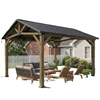 13' x 11' Hardtop Gazebo Canopy with Galvanised Metal Roof, Fir Wood Frame and Central Hook for Patio, Black Grey