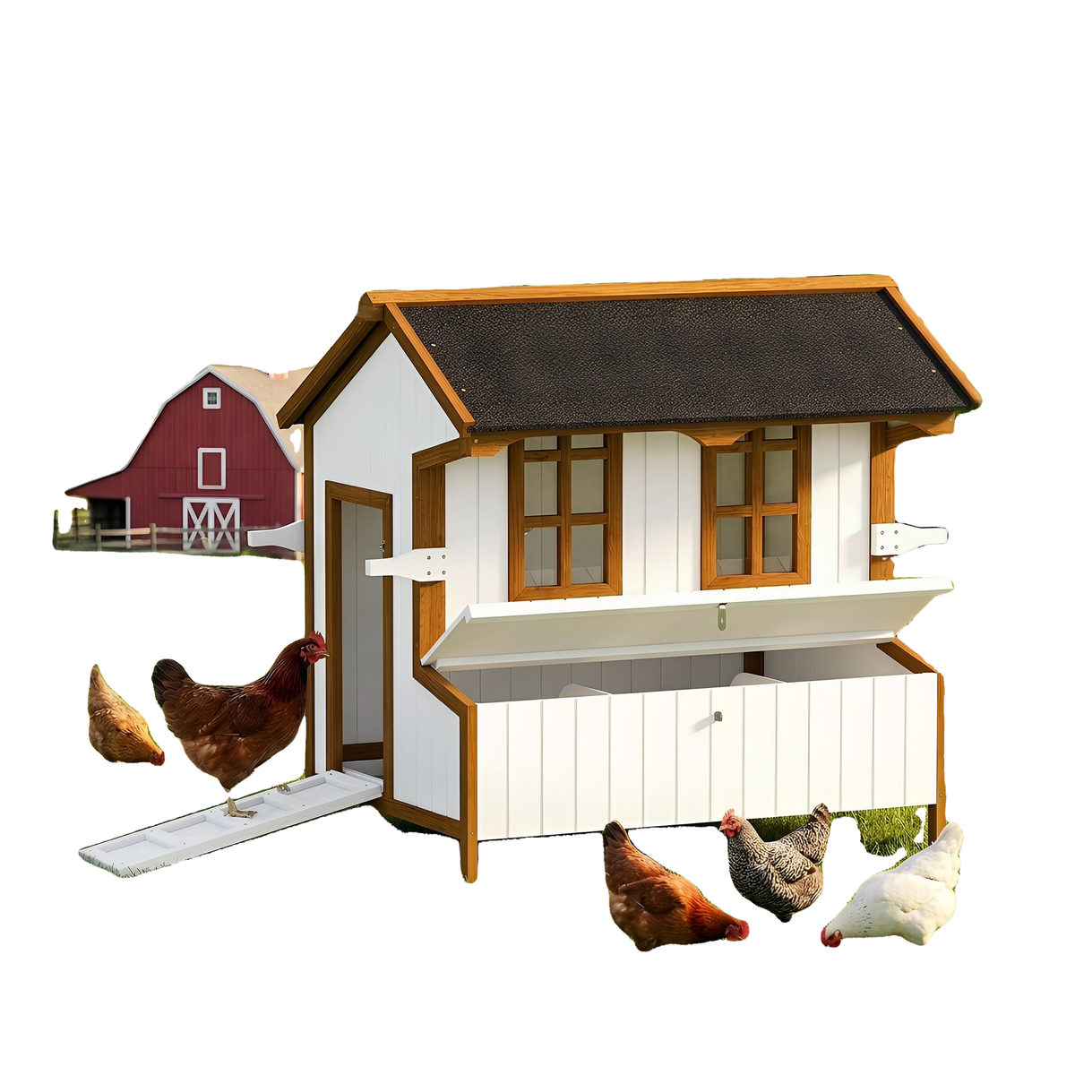 47" Chicken Coop Wooden Chicken House Rabbit Hutch Raised Poultry Cage Portable Hen Pen Backyard