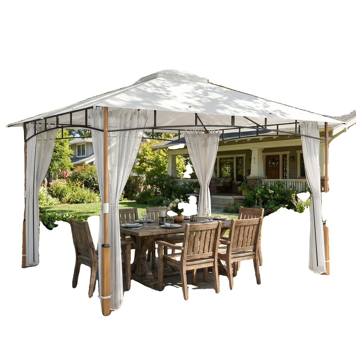 10' x 12' Patio Gazebo, UPF50+ Double Roof Outdoor Gazebo Canopy Shelter with Netting for Backyard, Patio, Cream White