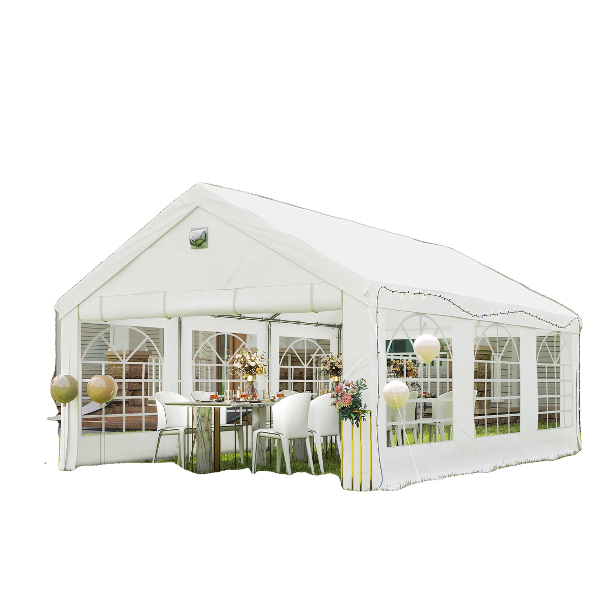 20' x 13' Party Tent, Heavy Duty Gazebo Canopy with Windows, Outdoor Party Wedding Tent with 4 Removable Sidewalls White