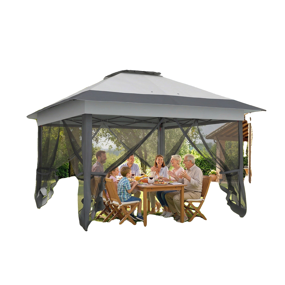 12' x 12' Foldable Pop-up Party Tent Instant Canopy Sun Shade Gazebo Shelter with Steel Frame, Dark Grey