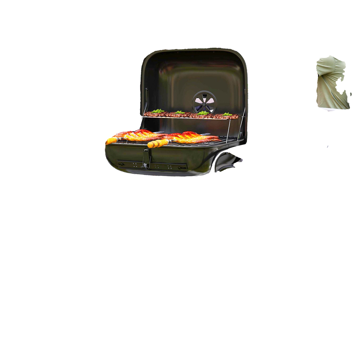 Charcoal BBQ Grill, BBQ Grill with 1840 cm² Cooking Area, 3 Shelves, Adjustable Vent, Lockable Lid, Wheels, Black