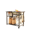 Outdoor Grill Cart, BBQ Stand, Three-Shelf Pizza Oven Stand with Hooks, Garbage Bag Holder, Wheels, Black