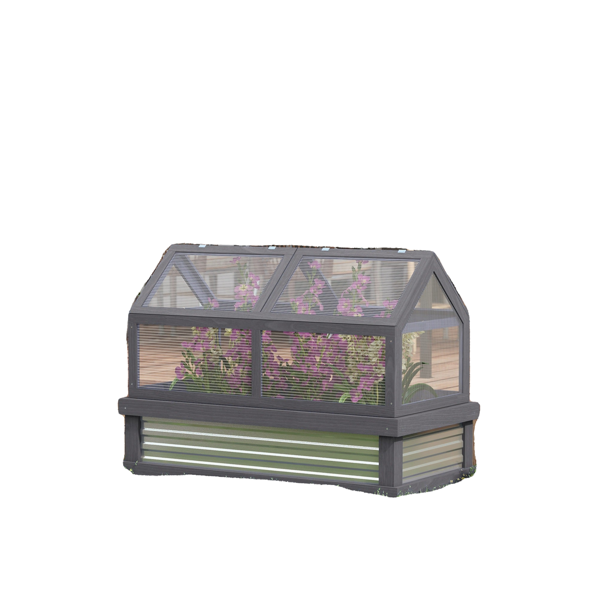 Raised Garden Flower Bed Kit with Greenhouse, Wooden Cold Frame Planter with Open Roofs, 48" x 24" x 32", Grey
