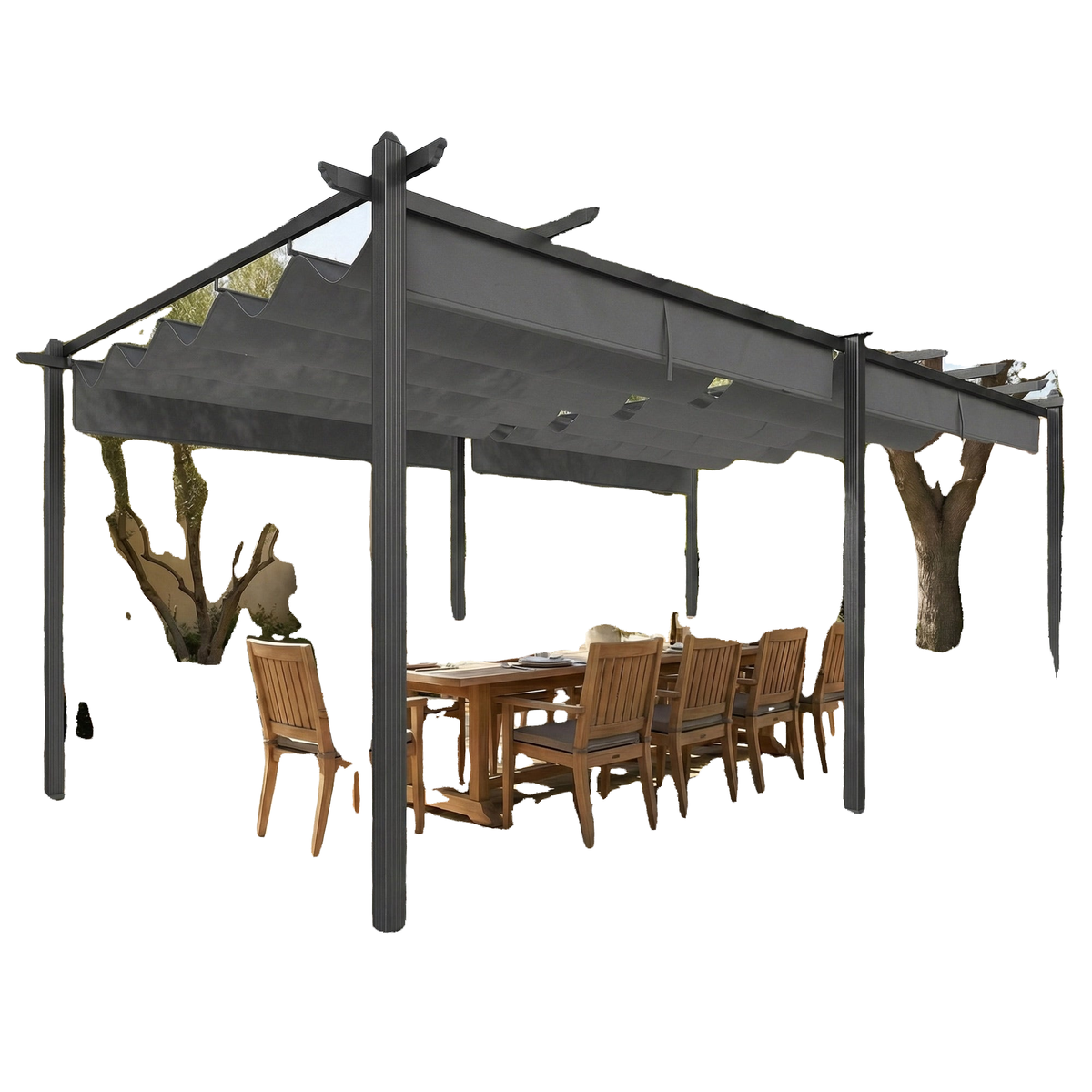 11.7' x 19.6' Retractable Pergola Canopy, Aluminum Pergola for Grill, Patio, Garden, Deck