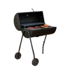 Barrel Charcoal BBQ Smoker, Barbecue with 420 sq.in. Cooking Area, Wheels, Ash Catcher, Black