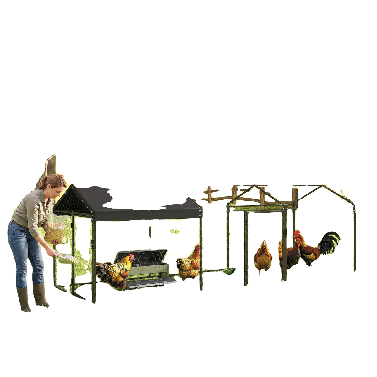 Large Metal Chicken Coop, Chicken Run with Waterproof & Anti-UV Cover for 3-5 Poultry, Outdoor Poultry Cage Rabbit Hutch