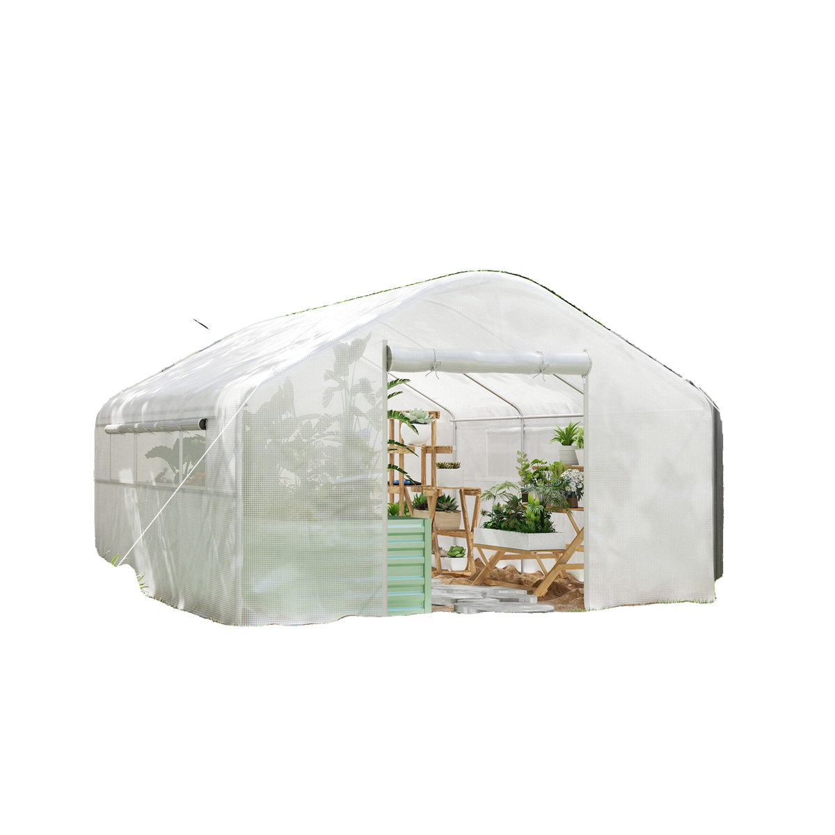 Walk-in Tunnel Greenhouse with Galvanized Steel Frame and Windows, Garden Planting Warm House, 13' x 10' x 6.5' , White