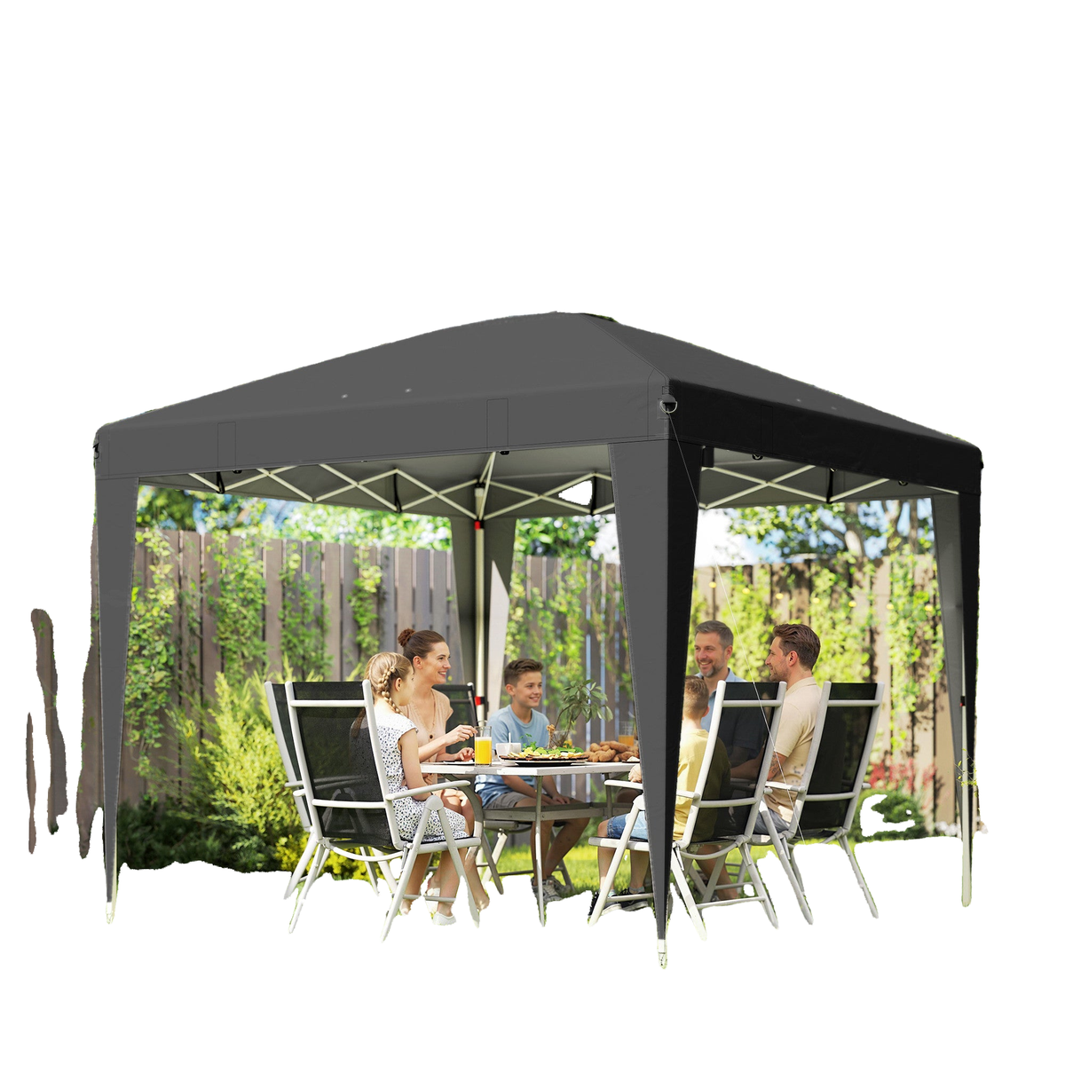 10 x 10 ft Pop Up Canopy Tent with Central Light, UPF 50+ Instant Portable Canopy Shelter with Remote, Black