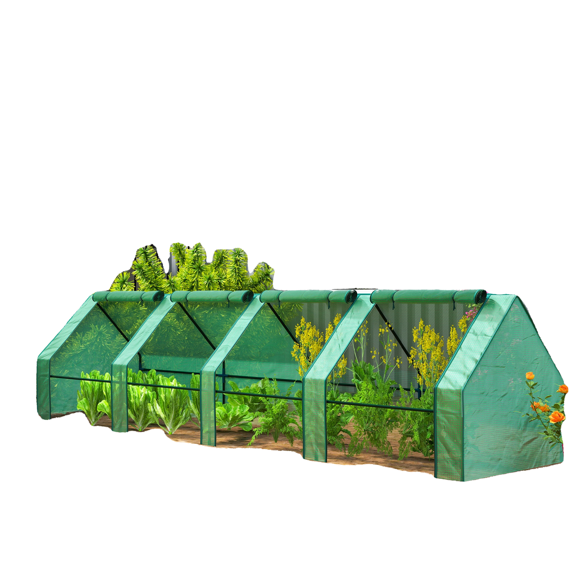 Portable Mini Greenhouse Tunnel Growing Tent Plants Flower Warm House w/ Zippered Roll-up Doors, Green