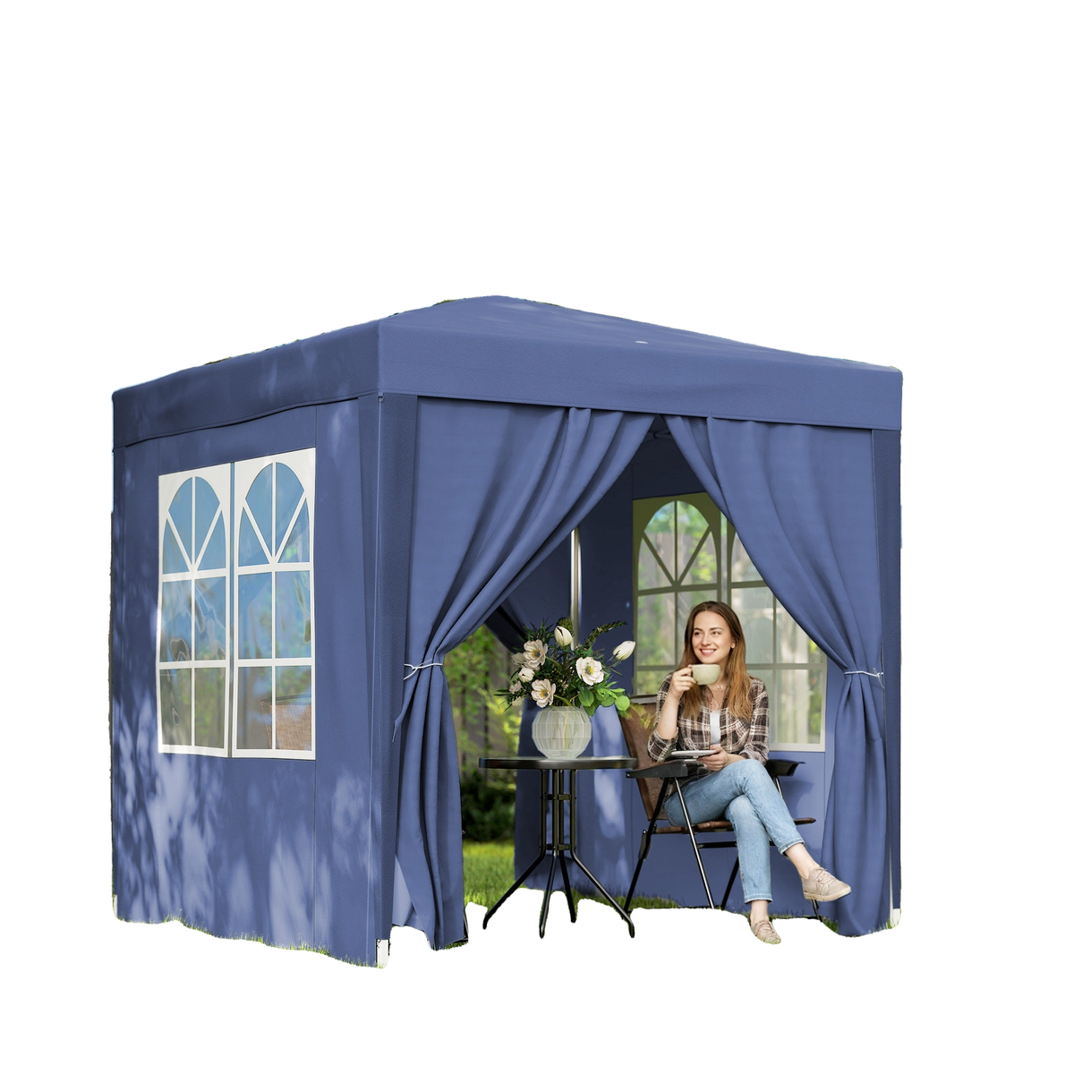 6.6'x6.6' Pop Up Canopy Tent with Sidewalls, Instant Sun Shelter Camping Gazebo with Carry Bag, Blue