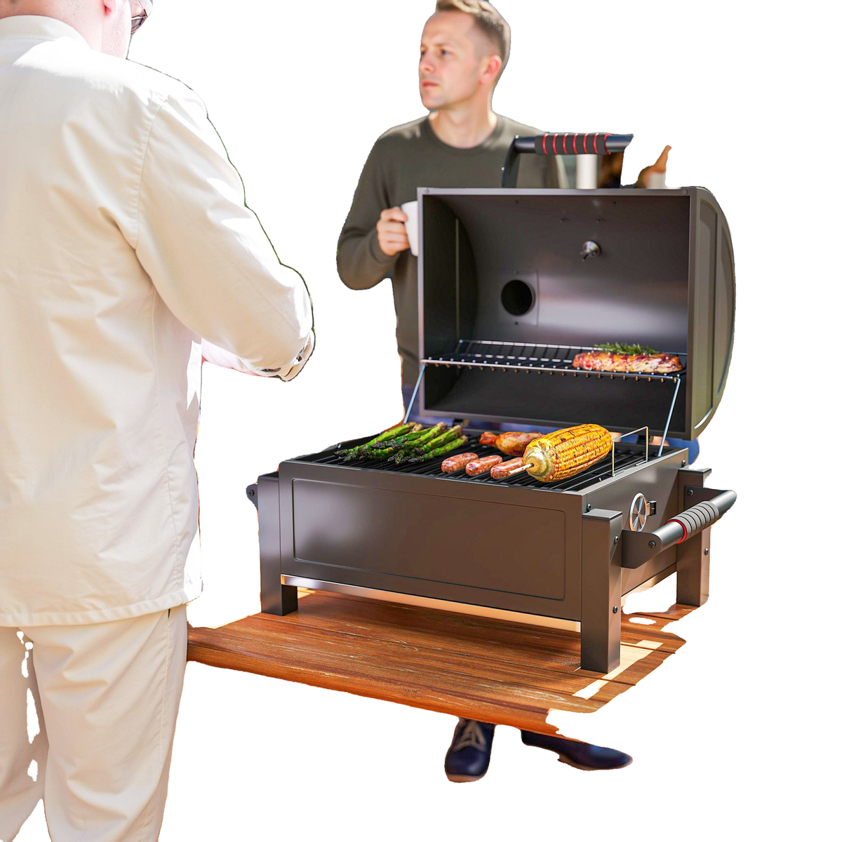 Tabletop Charcoal Smoker, Portable BBQ with Ash Catcher and Thermometer for Backyard, Camping, Picnic, Black