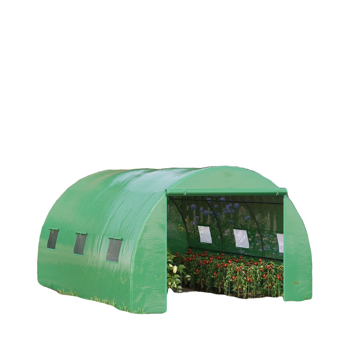 13' x 10' x 6.6' Walk-in Polytunnel Greenhouse, Outdoor Garden Tunnel Greenhouse Tent with Zipped Roll-Up Door and 6 Mesh Windows, Green