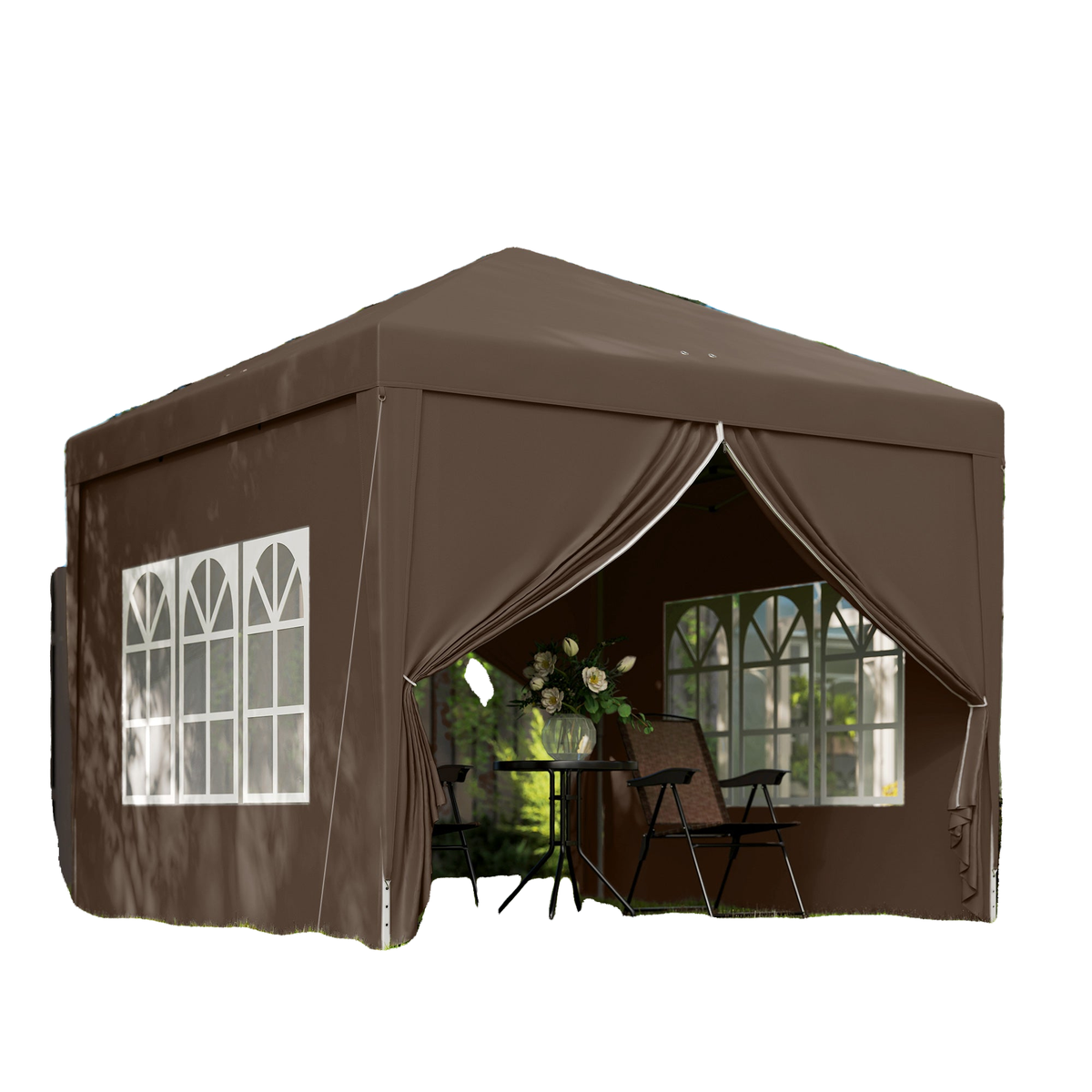 10'x10' Outdoor Pop Up Party Tent Wedding Gazebo Canopy with Carrying Bag (Coffee)