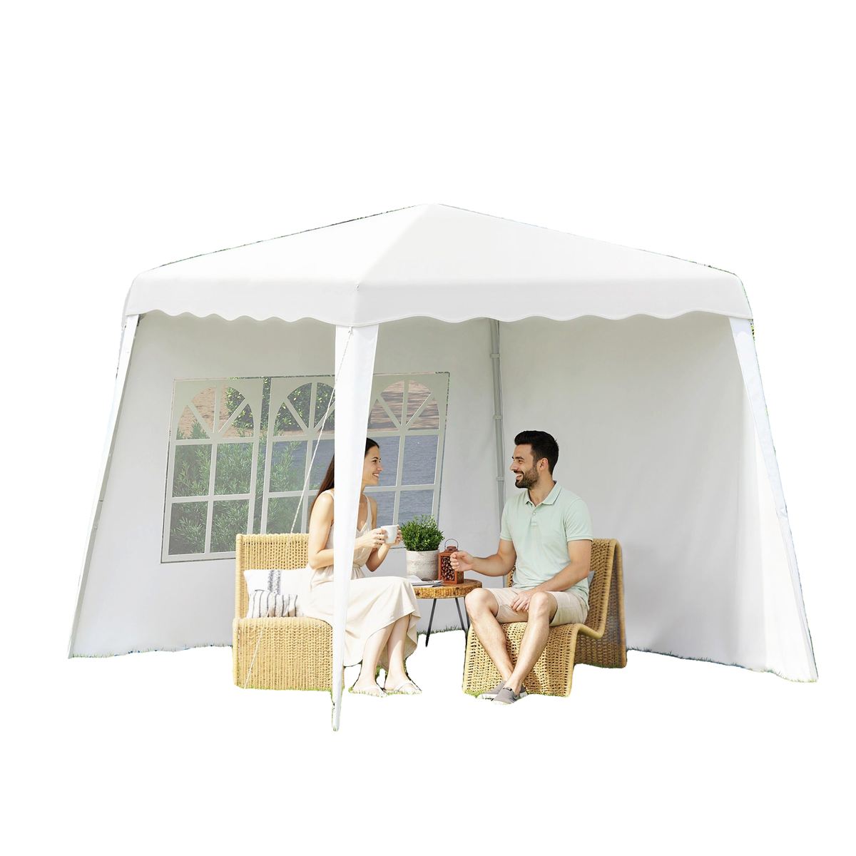 Pop Up Canopy Tent with 2 Sidewalls, UV50+ Tents for Parties, with Carry Bag, Slant Legs, 8 x 8ft Top/9.5 x 9.5ft Base