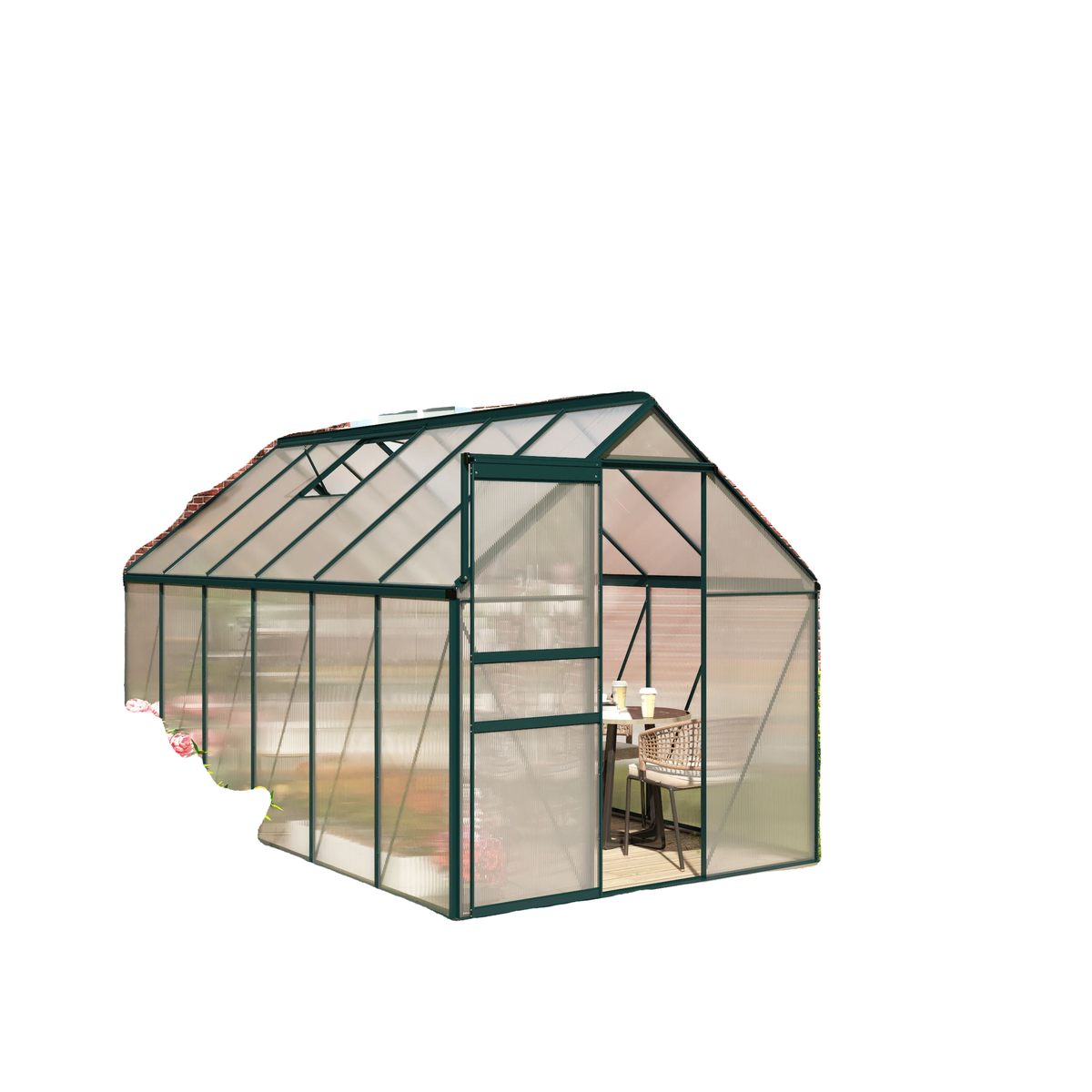 6' x 12' x 6.5' Polycarbonate Greenhouse, Walk-in Green House with Adjustable Roof Vent Galvanized Base Sliding Door Rain Gutter for Outdoor Garden Backyard, Green