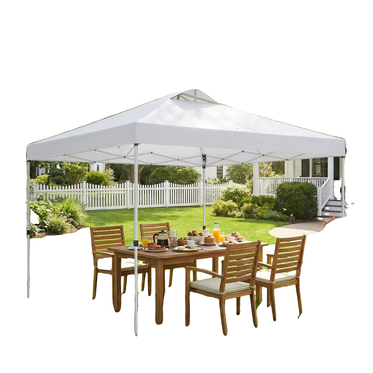 Pop Up Canopy Waterproof Canopy Tent with Carrying Bag for Parties Garden BBQs 9.8' x 9.8' White