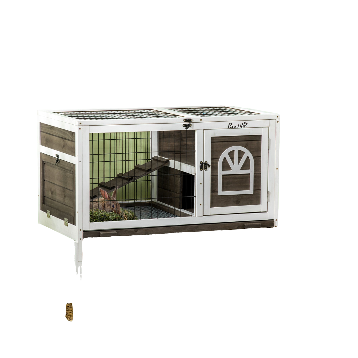 Rabbit Hutch Dual-Height Design Bunny House with Run Slide-Out Tray White and Coffee