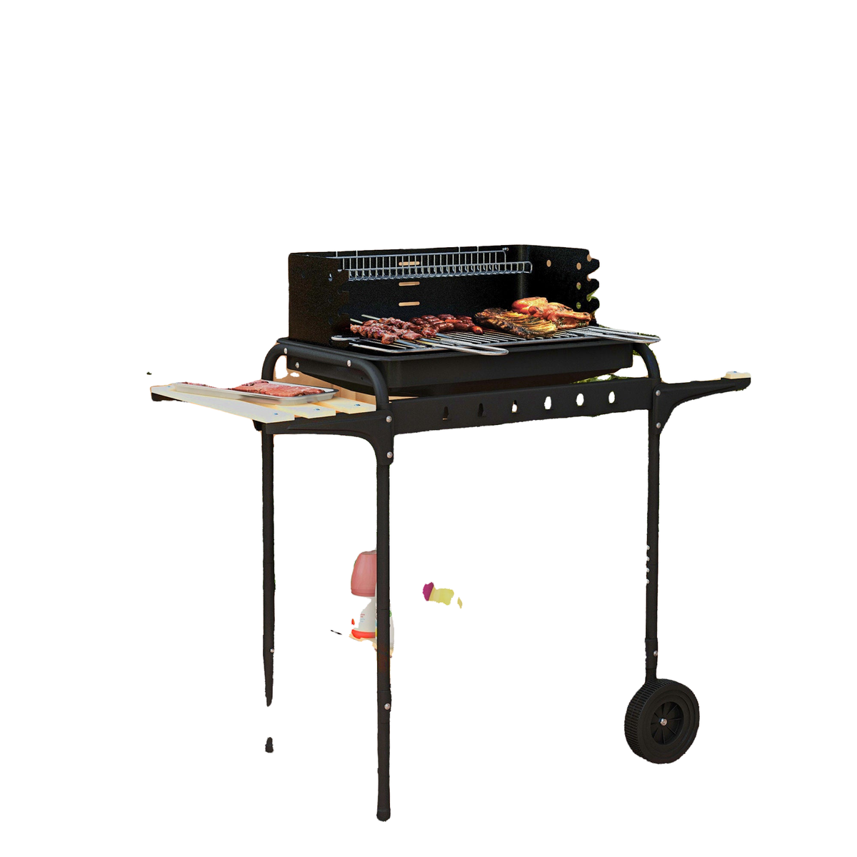 Charcoal Barbecue Grill with Adjustable Grill Height, Portable BBQ Trolley with Ash Catcher and Wheels, Black