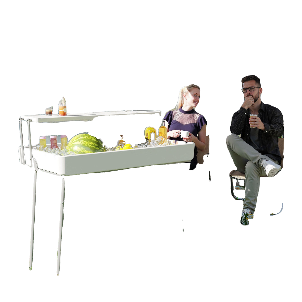 3.5ft Folding Ice Cooler Table with Drain, 2-Tier Outdoor Patio Party Cooler, Fishing Cleaning Table with Storage Shelf for Picnic BBQ Camping Wedding, White