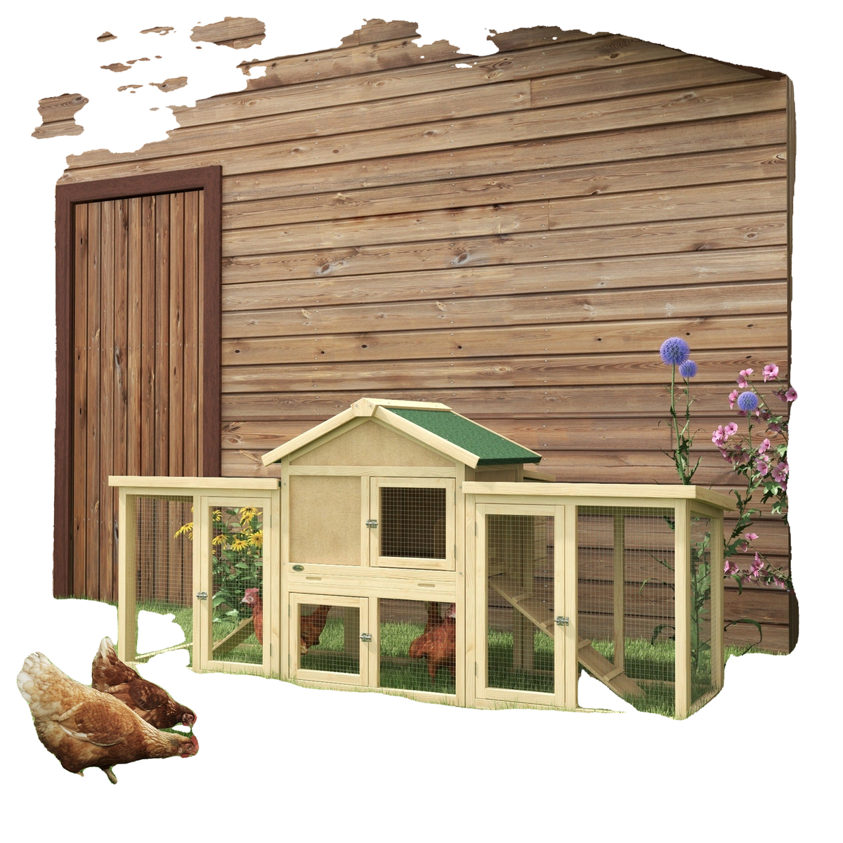 Wooden Chicken Coop, Outdoor Backyard Garden Large Rabbit Hutch with Nesting Box, Run, Ramp, Drawer