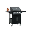 Outdoor 3 Burner Gas Grill Portable Barbecue w/ Wheels, Warming Rack, Shelves, Cabinet, Thermometer, Black