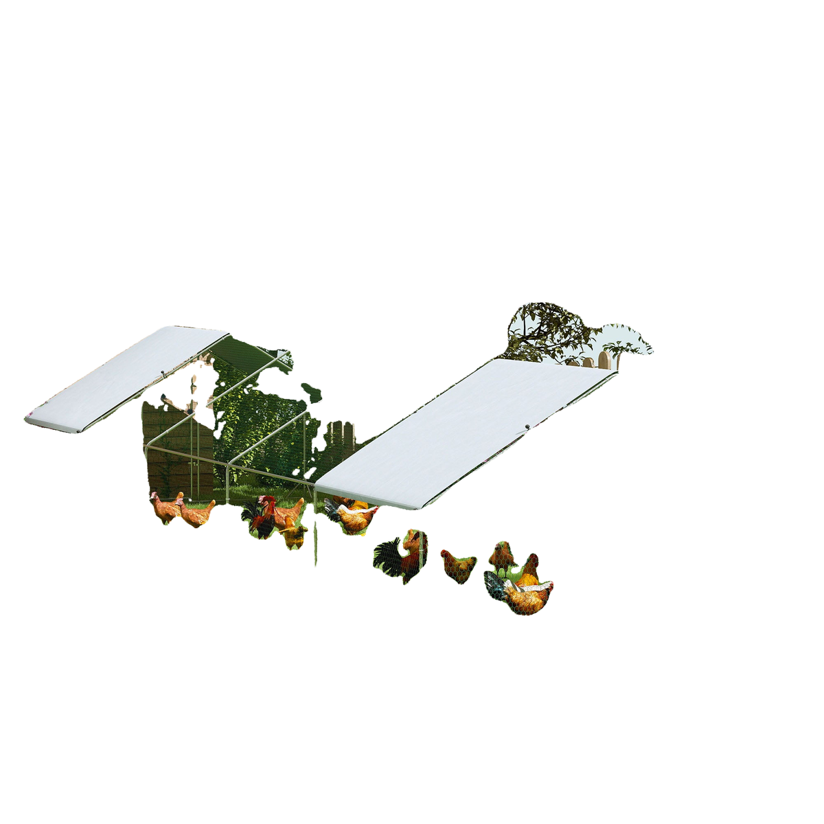 Metal Chicken Coop with Water- and UV-Protection Cover for Backyard Hen, Duck, Rabbit, 9.8' x 32.8' x 6.4'