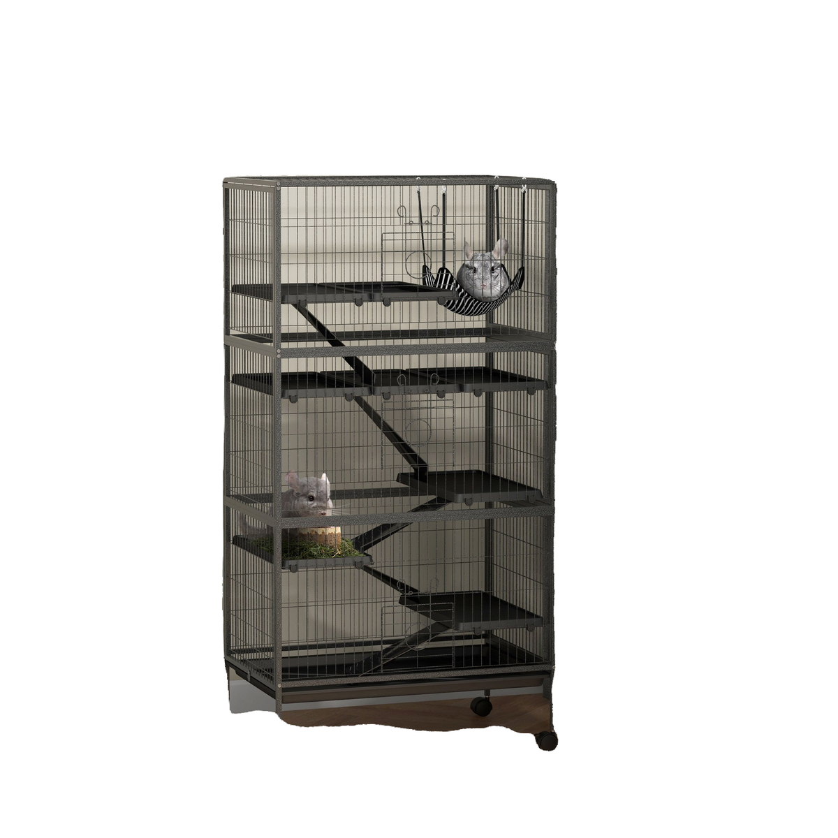 6-Tier Rolling Small Animal Cage, Deluxe Rabbit Cage, Ferret Cage for Mink Chinchilla Kitten Rabbit Charcoal Grey