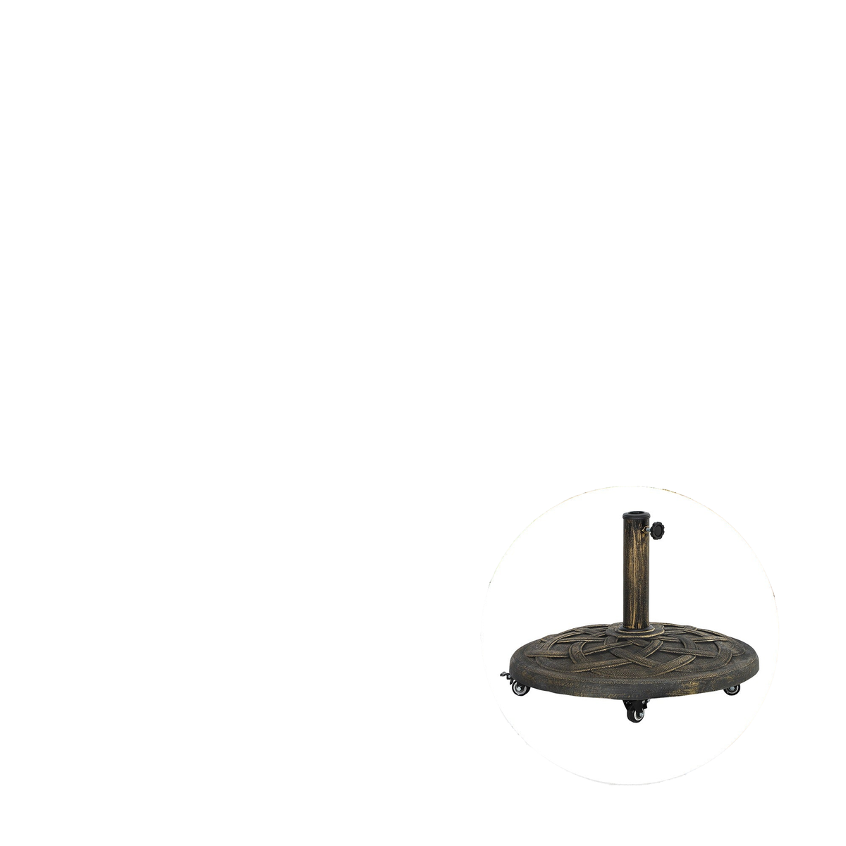 Round Patio Umbrella Base with Wheels, 44 lbs Resin Umbrella Stand Base, 1.3"/1.5"/1.9" Umbrella Poles Bronze