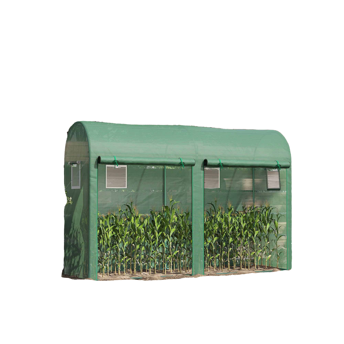Outdoor Garden Greenhouse, Steel Greenhouse tent with 2 Doors and 4 Windows for Backyard, Patio, 9.8'x3.3'x6.6', Green