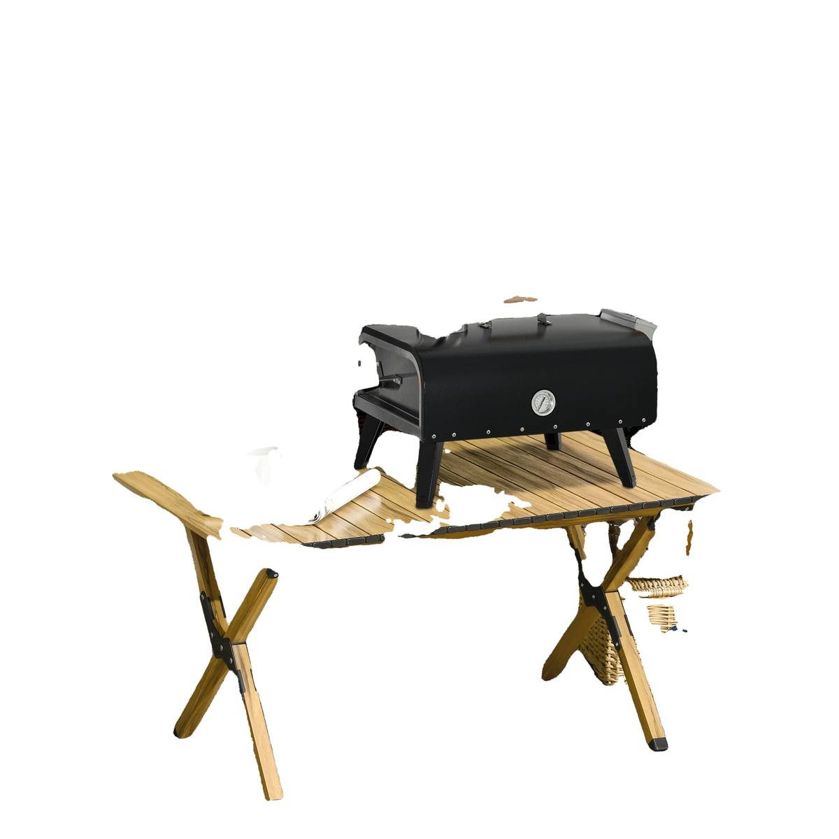 Wood Fired Pizza Oven Stainless Steel Pizza Maker with Foldable Legs and Waterproof Cover, Black