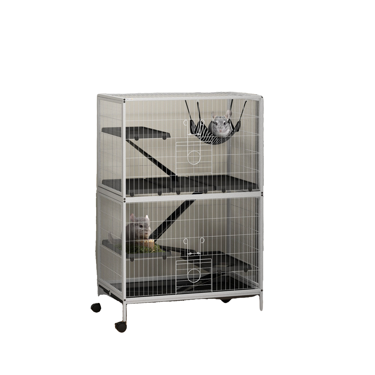 5-Tier Rolling Small Animal Cage, Deluxe Guinea Pig Cage, Ferret Cage for Mink Chinchilla Kitten Rabbit, Light Grey