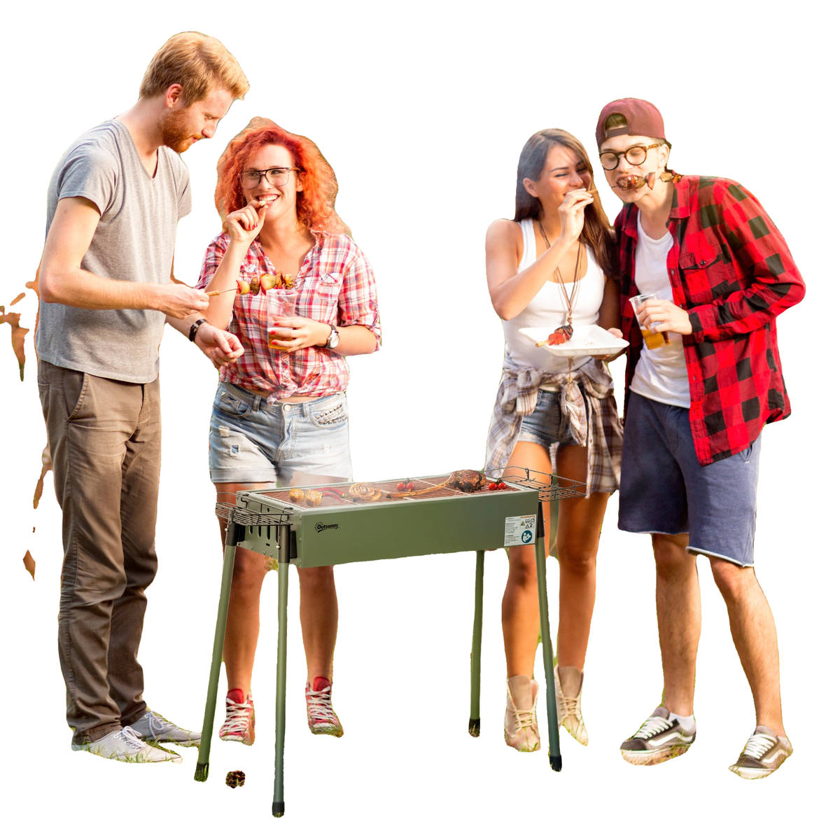 Portable BBQ Grill, Charcoal Grill with Side Seasoning Baskets, Hooks and Nets for Outdoor, Picnic, Camping, Dark Green