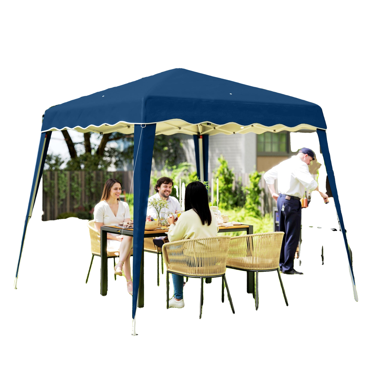 8' x 8' Pop Up Canopy, Outdoor Foldable Tent, Portable Canopy Tent with Carrying Bag for Camping, Party, Picnic, Blue