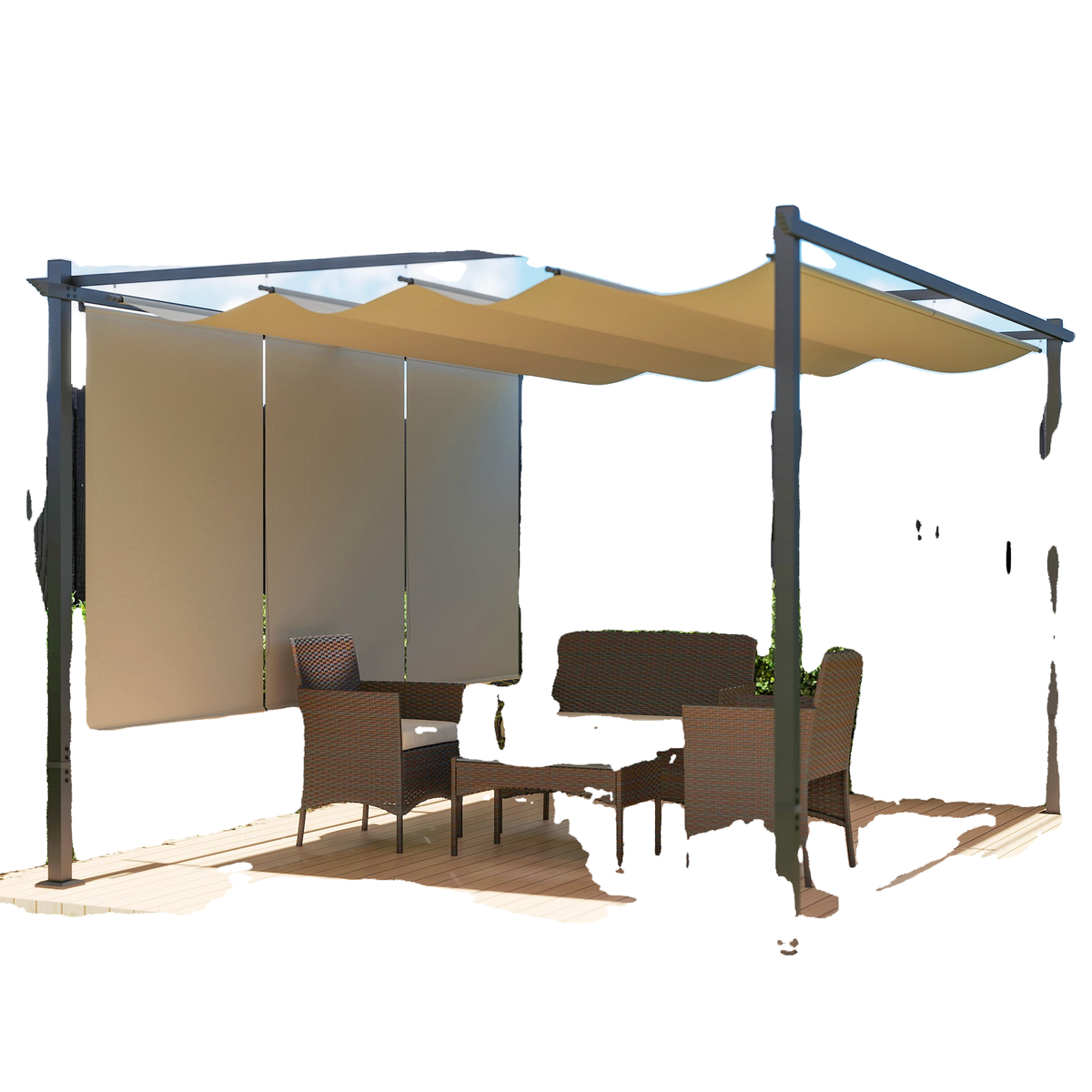 10' x 12' Retractable Pergola Canopy with Roller Shade, Free Standing Patio Gazebo, UPF30+
