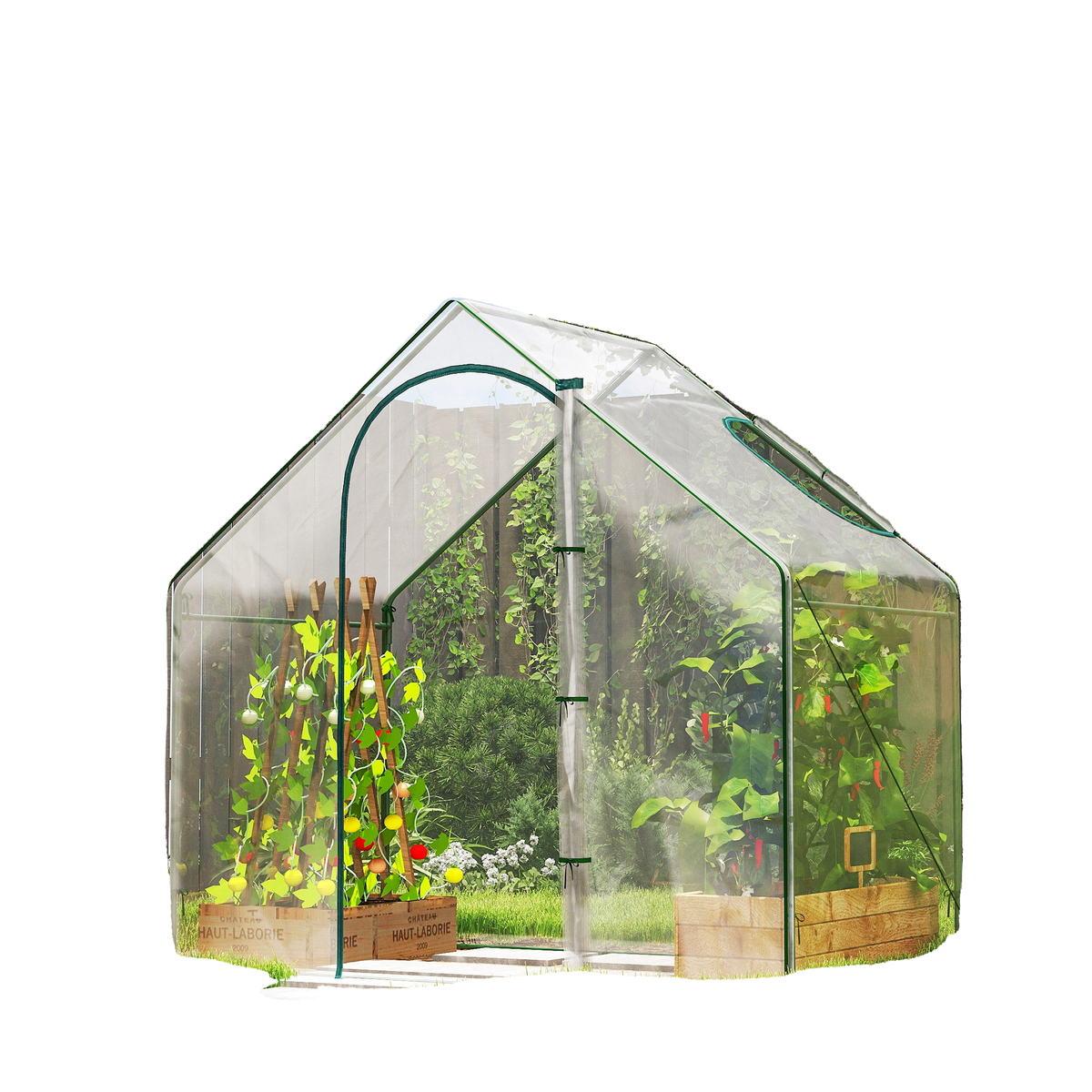 6'x3.3'x5.5' Walk-in Garden Greenhouse with Door and Window, Portable Mini Greenhouse for Plants Flowers Herbs, Steel Outdoor Hot House Growing Tent, Clear Plastic Cover