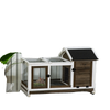 Rabbit Cage with Wheels, Ramp, Run, Tray for Indoor Outdoor, Suitable for Rabbit, Guinea Pig, Coffee
