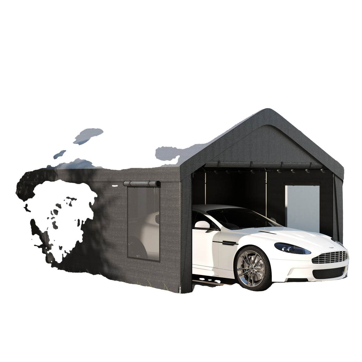 12 x 20ft Carport with 2 Roll-Up Doors, 4 Windows, Portable Garage with Removable Sidewalls for Car, Truck, Dark Grey