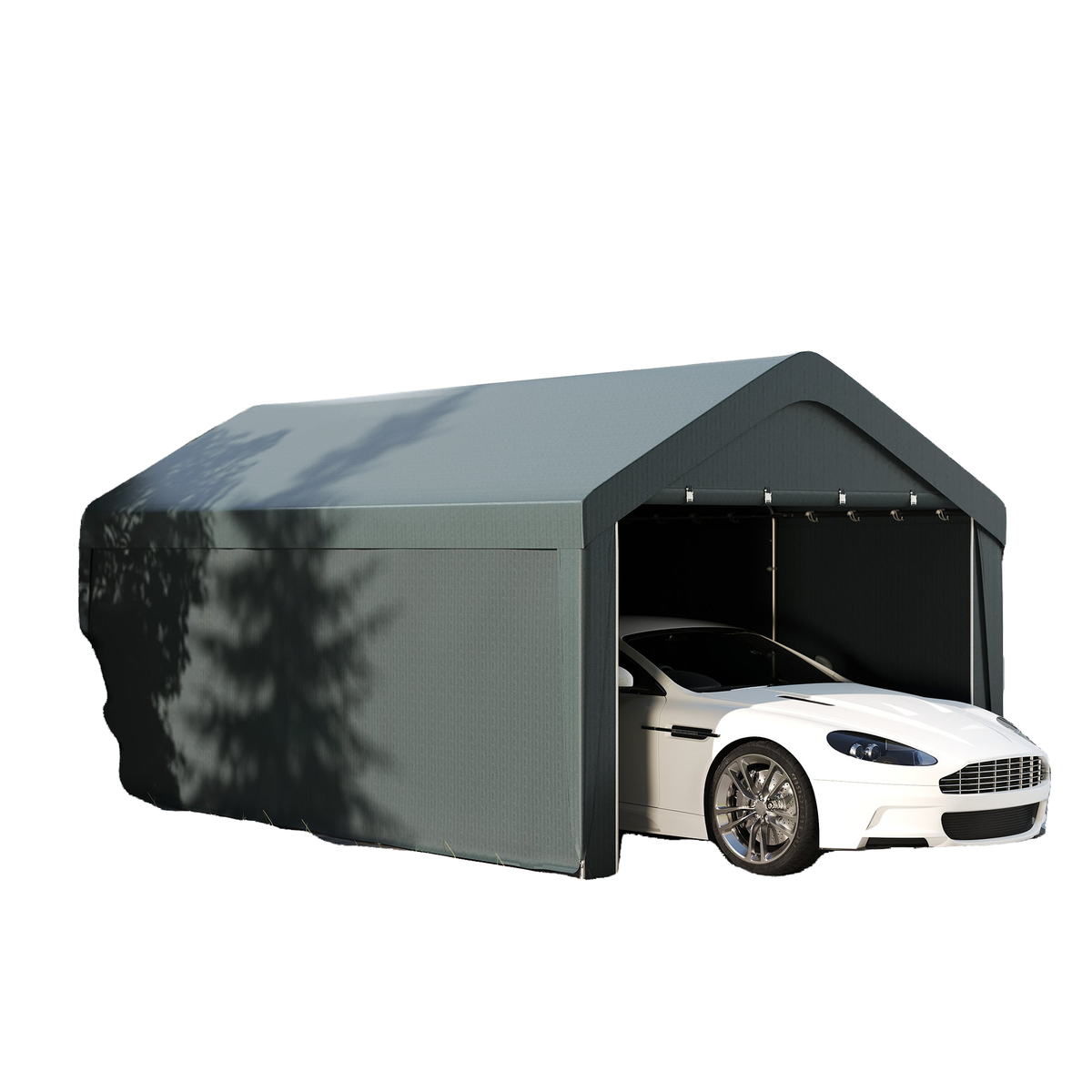 Carport, 10 x 20 ft Portable Garage with 2 Roll-Up Doors and Removable Sidewalls for Car, Truck, Boat, Dark Grey
