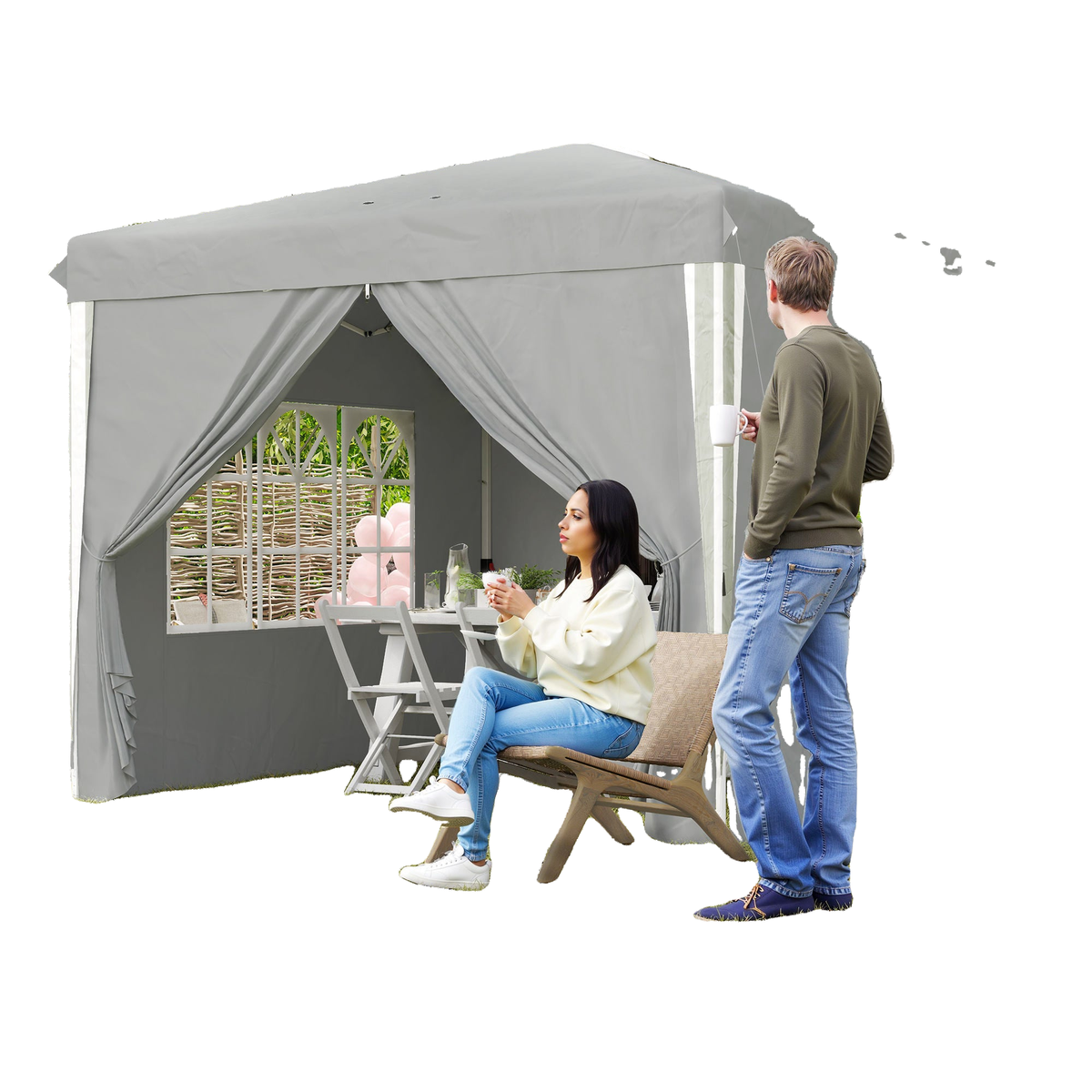 10' x 10' Pop-Up Canopy Tent with Sidewalls, Height-Adjustable, Carry Bag Included, for Outdoor, Garden, Patio, Light Grey