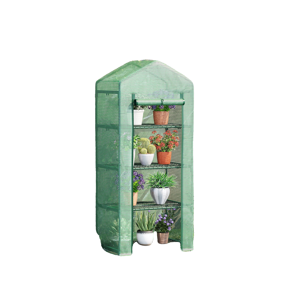Portable Greenhouse, Outdoor Hot House Plant Flower Greenhouse with 4 Tier Shelves, Steel Frame, PE Cover, Dark Green
