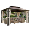 10' x 13' Hardtop Gazebo Canopy with UPF30+ Double Polycarbonate Roof, Aluminum Frame, Netting and Curtains, Beige