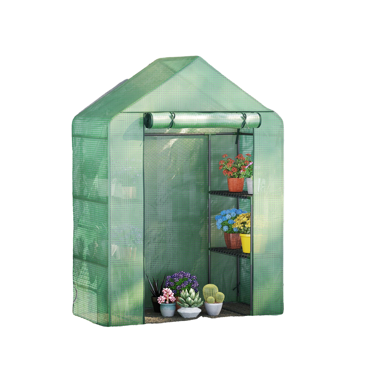 55" x 28" x 75" Walk-in Greenhouse Portable Garden Plant Flower Seed Warm House with 4 Shelves Outdoor Plant Growth Hot House PE Cover Green