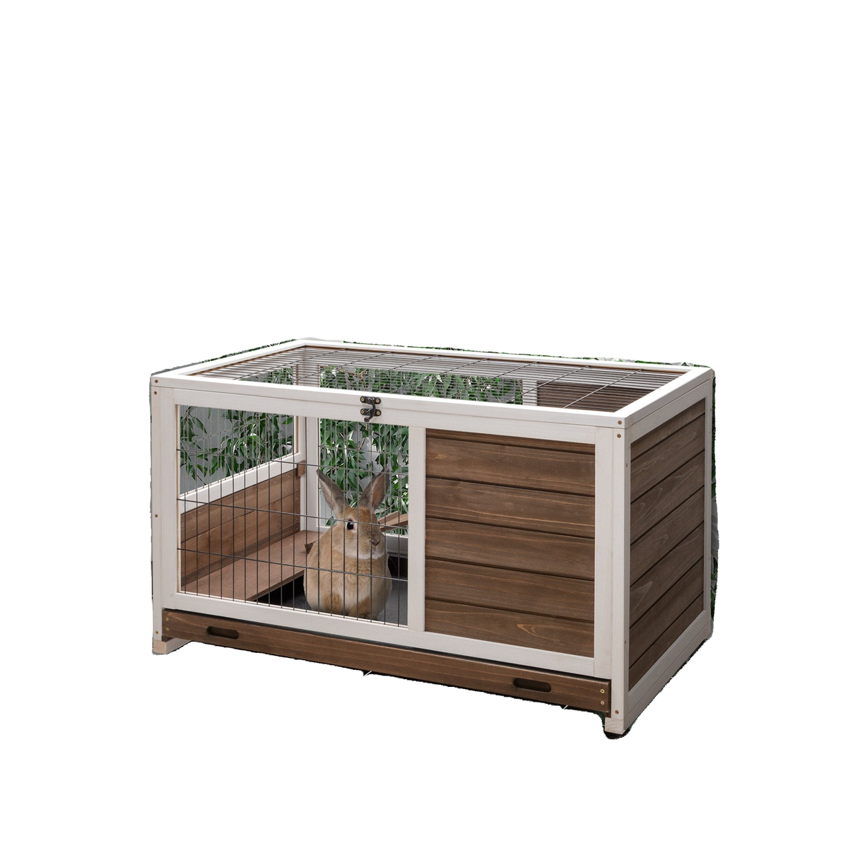 Wooden Indoor Rabbit Hutch Elevated Bunny Cage Habitat with Enclosed Run with Wheels, Ideal for Rabbits and Guinea Pigs, Brown