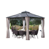 10' x 10' Outdoor Hardtop Gazebo Canopy w/ Double PC Roof, Steel Frame, Nettings, Curtains for Garden Lawn Deck, Khaki